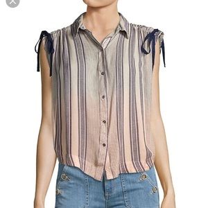 NWOT Free People blue striped button up top Sz L